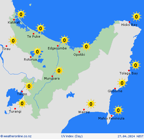 uv index  New Zealand Forecast maps