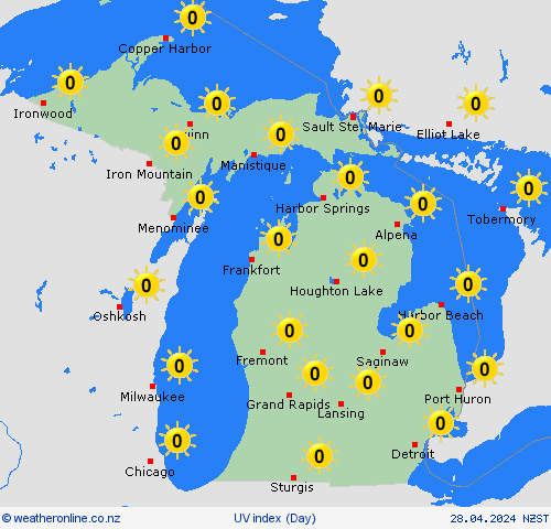 uv index Michigan North America Forecast maps