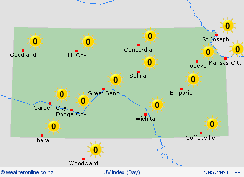 uv index Kansas North America Forecast maps