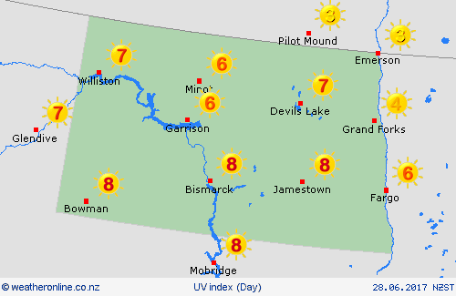 uv index North Dakota North America Forecast maps