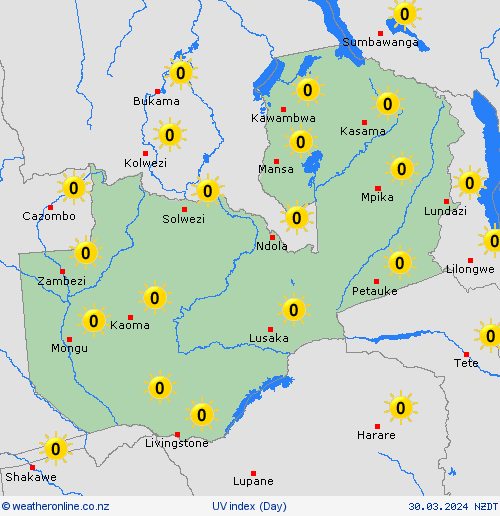 uv index Zambia Africa Forecast maps