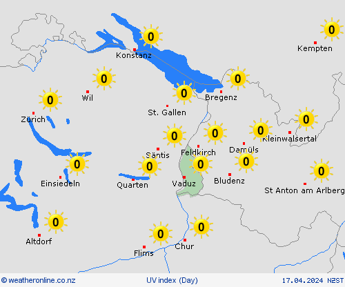 uv index Liechtenstein Europe Forecast maps