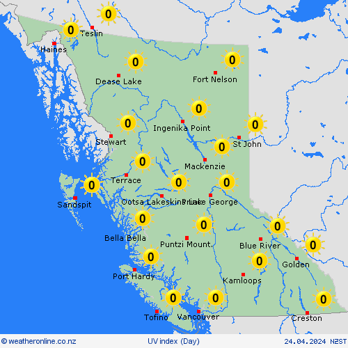 uv index British Columbia North America Forecast maps
