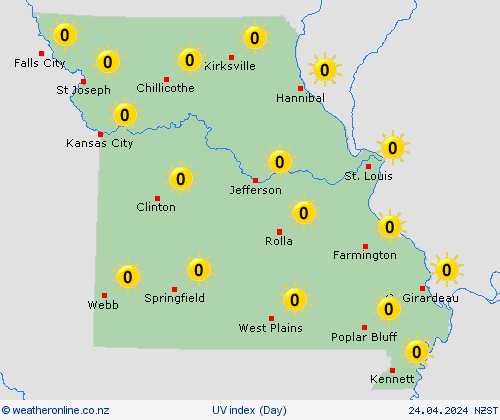 uv index Missouri North America Forecast maps