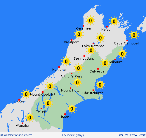 uv index  New Zealand Forecast maps